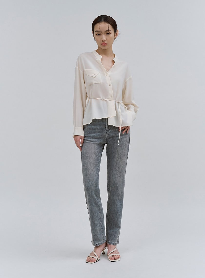 質感清爽斜門襟綁帶襯衫