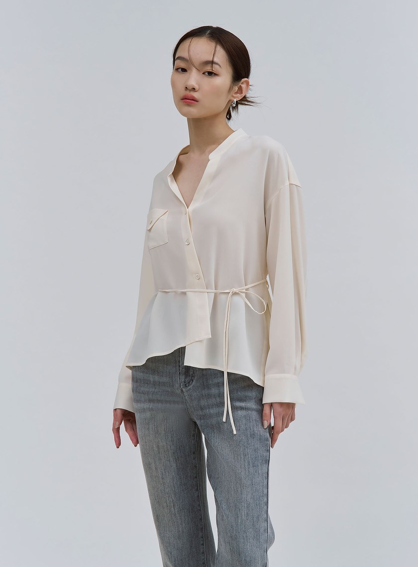 質感清爽斜門襟綁帶襯衫
