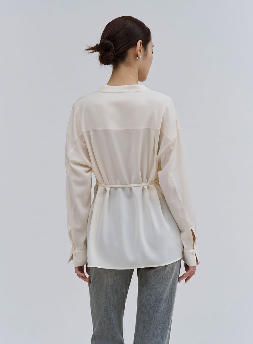 質感清爽斜門襟綁帶襯衫