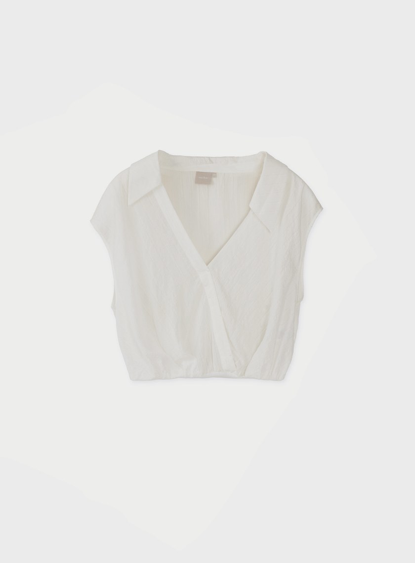 輕透條紋V領短版襯衫