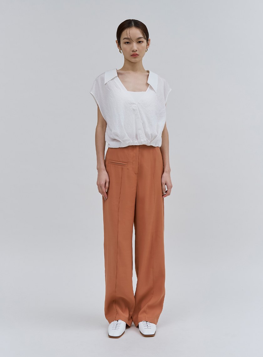 輕透條紋V領短版襯衫