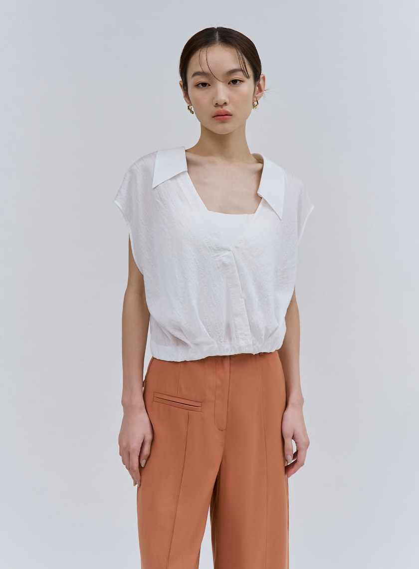 輕透條紋V領短版襯衫