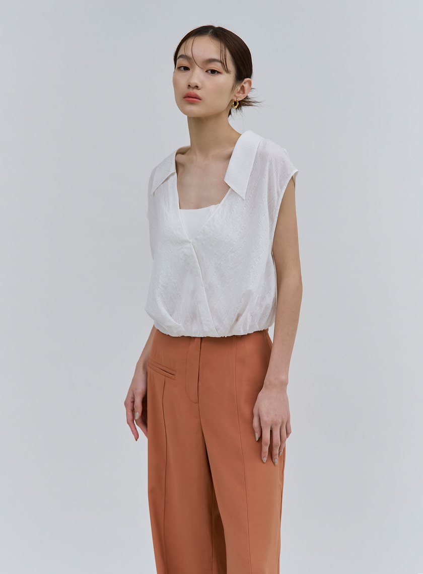 輕透條紋V領短版襯衫