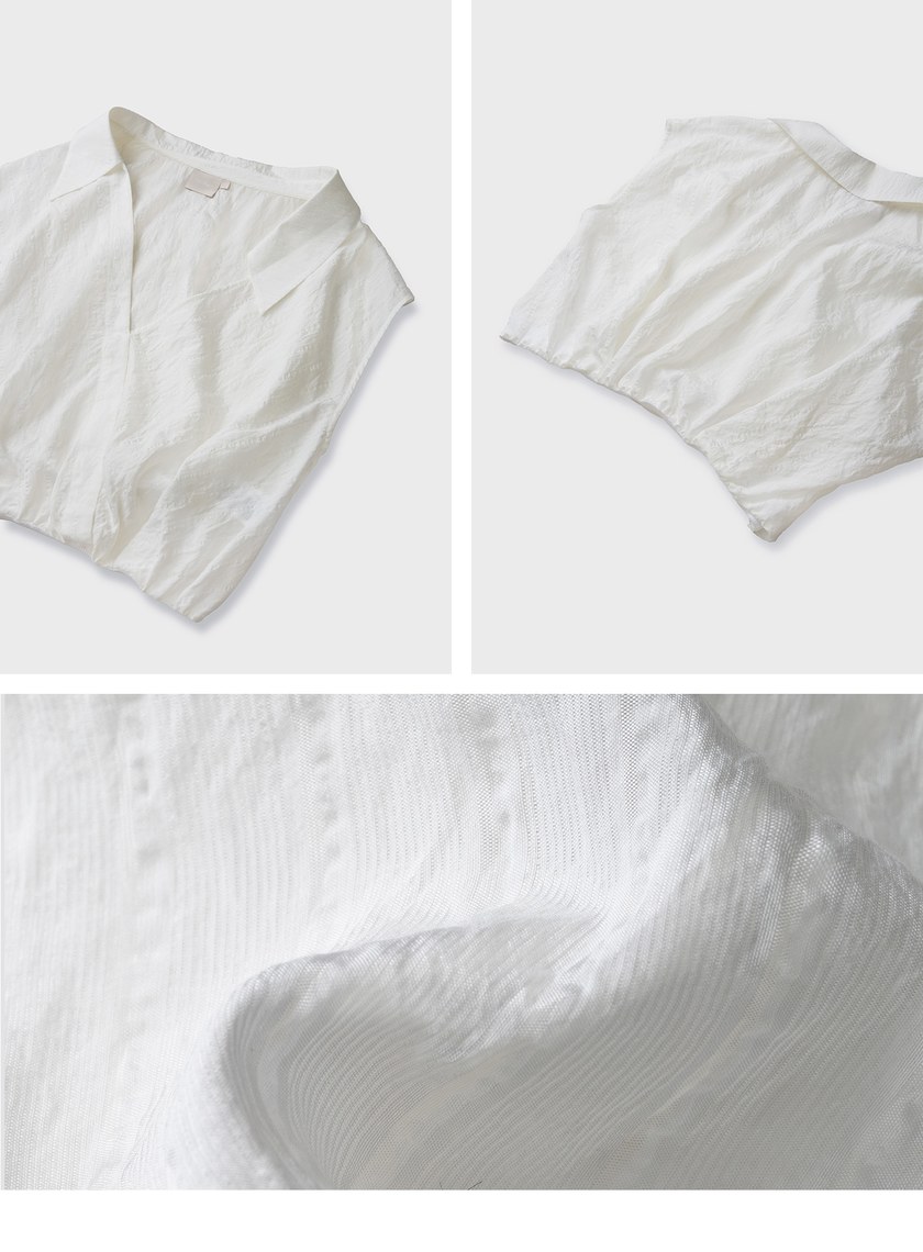 輕透條紋V領短版襯衫