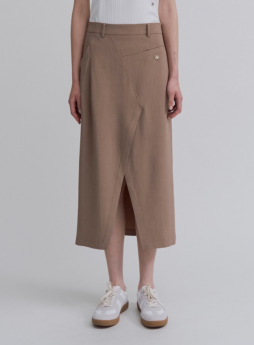 不對稱交曡開衩中長裙