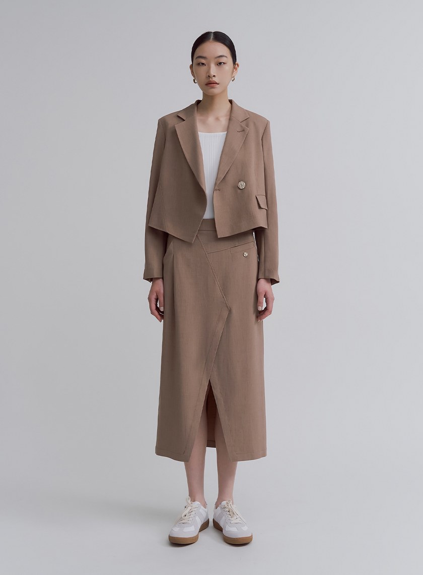 不對稱交曡開衩中長裙