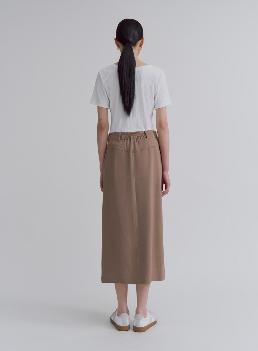 不對稱交曡開衩中長裙