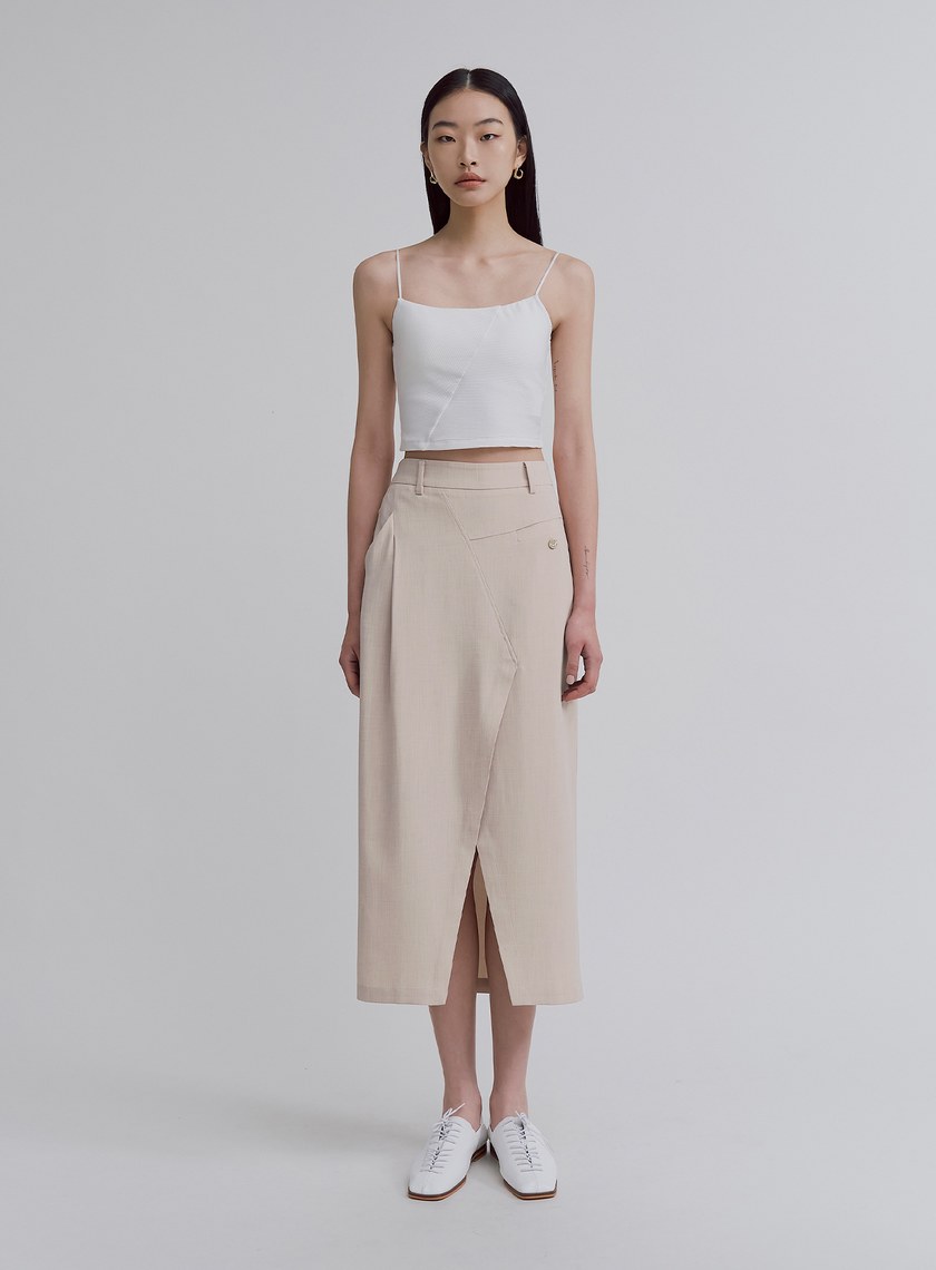 不對稱交曡開衩中長裙