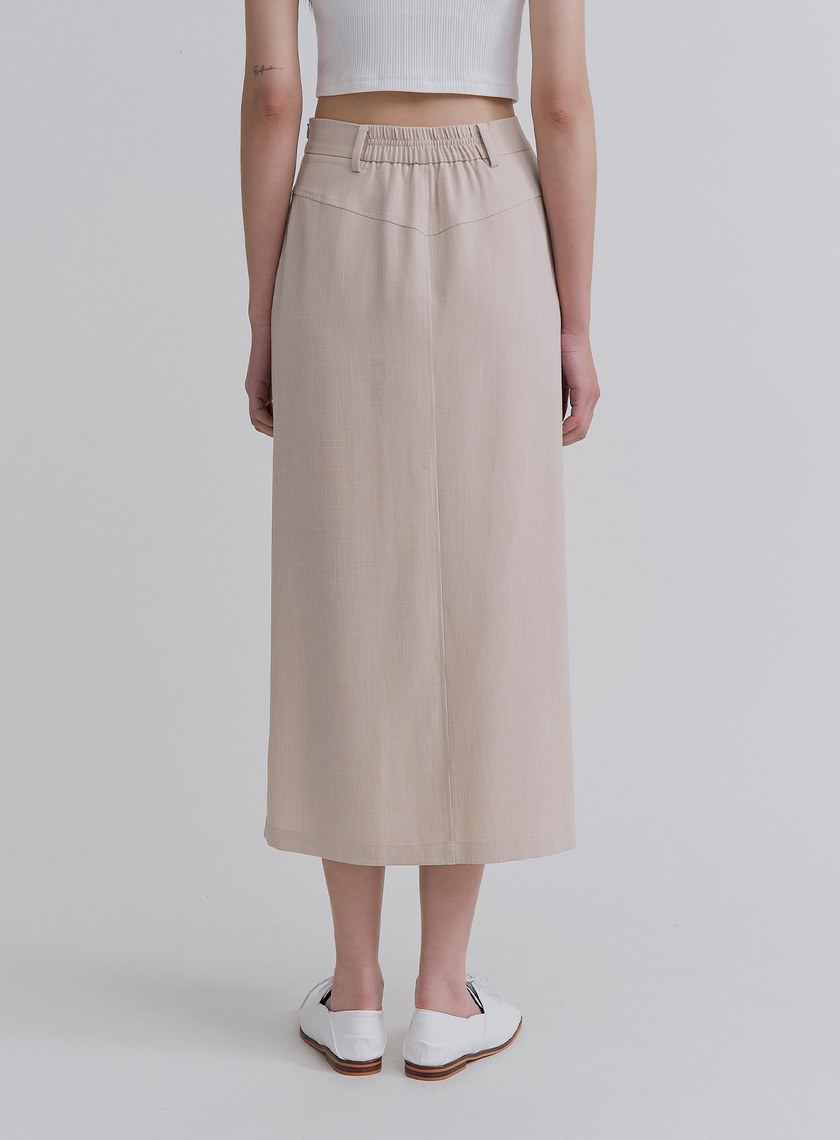 不對稱交曡開衩中長裙