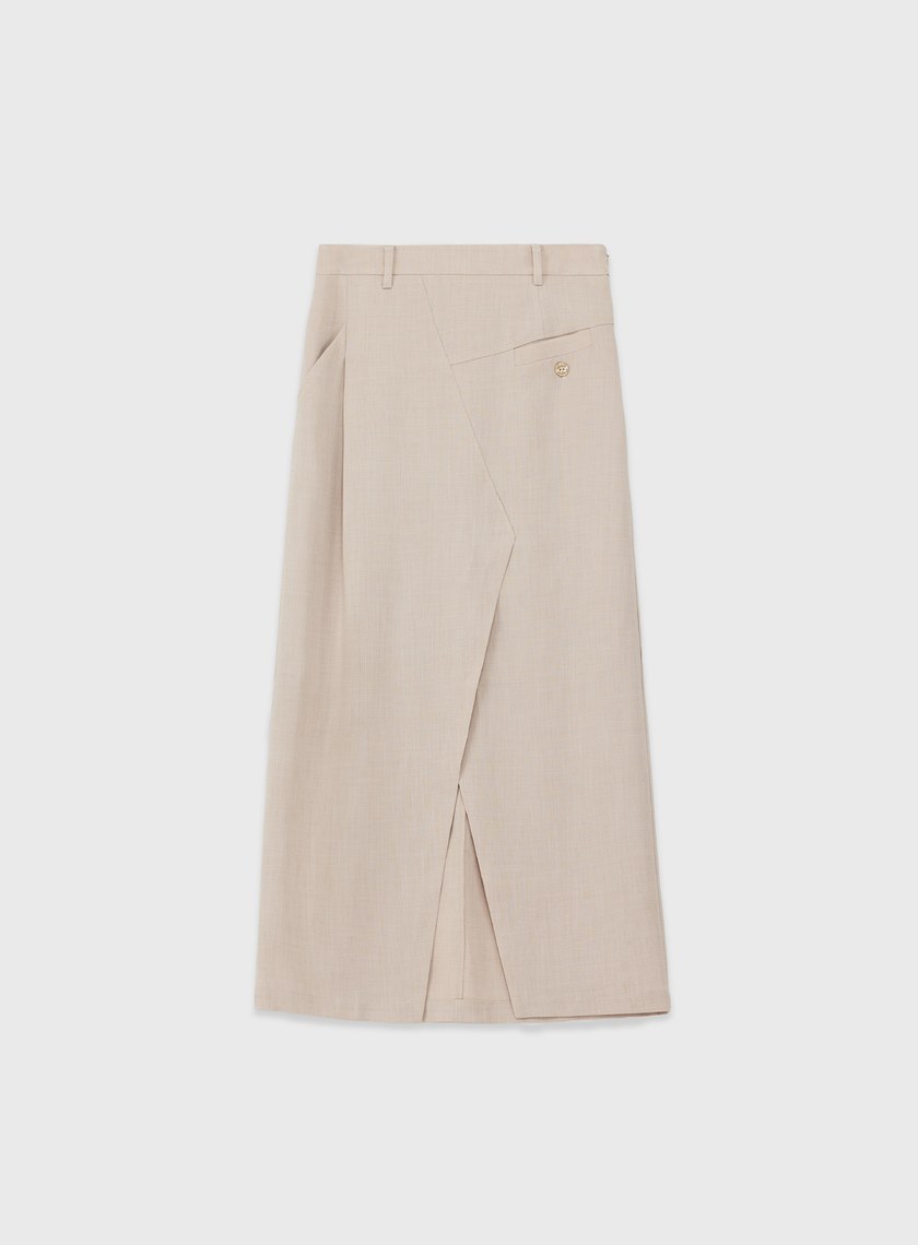 不對稱交曡開衩中長裙