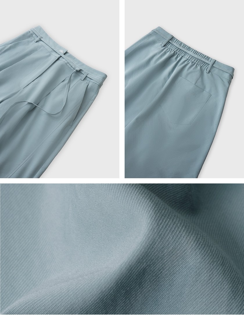 唯美湖水藍輕挺綁帶寬褲