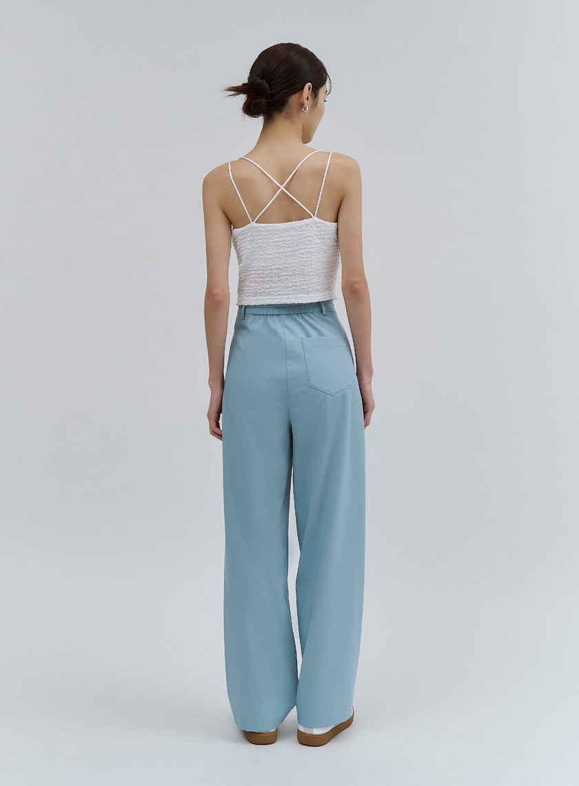 唯美湖水藍輕挺綁帶寬褲