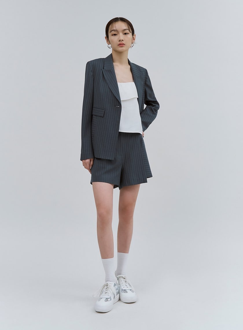 率性細條紋活片短褲