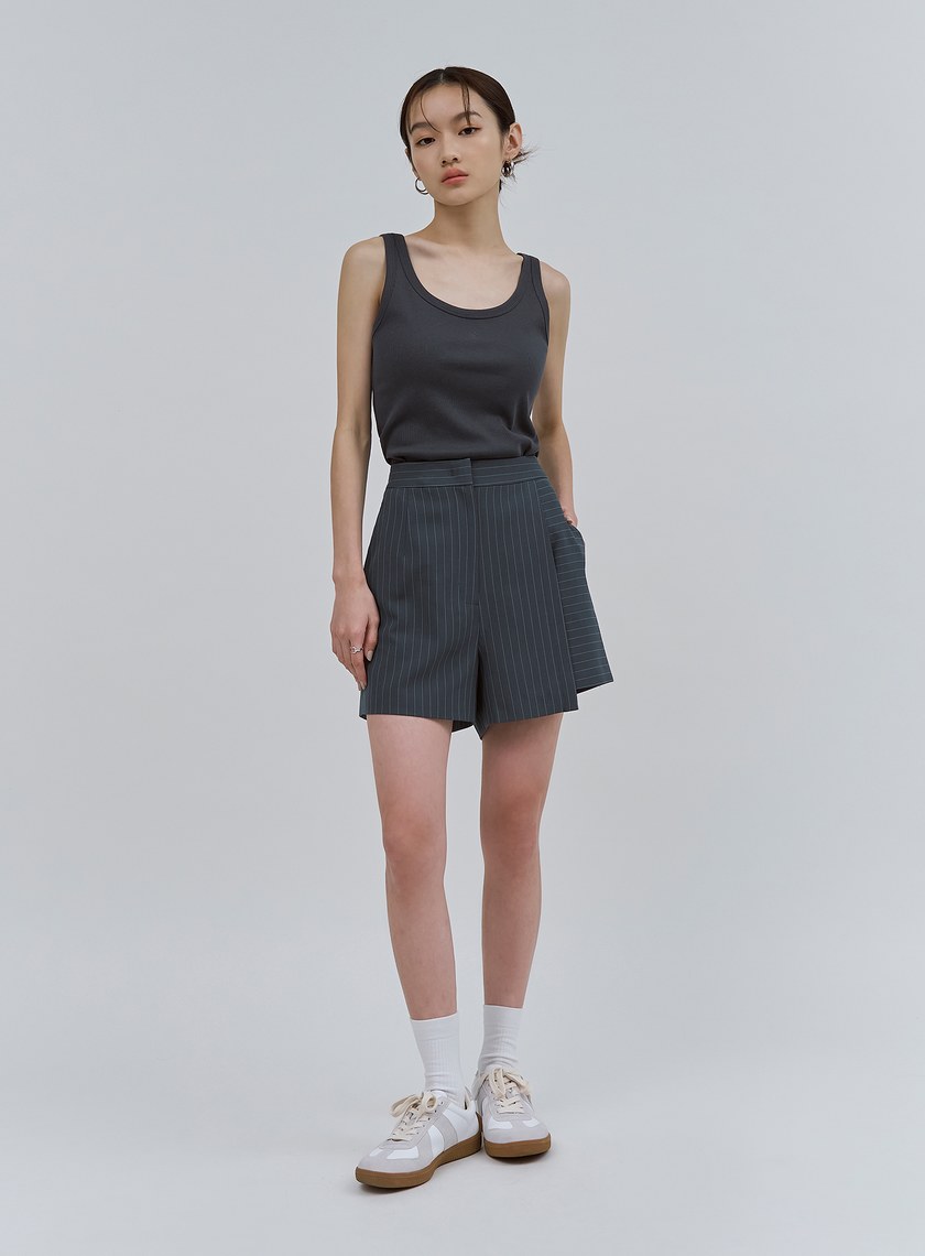 率性細條紋活片短褲