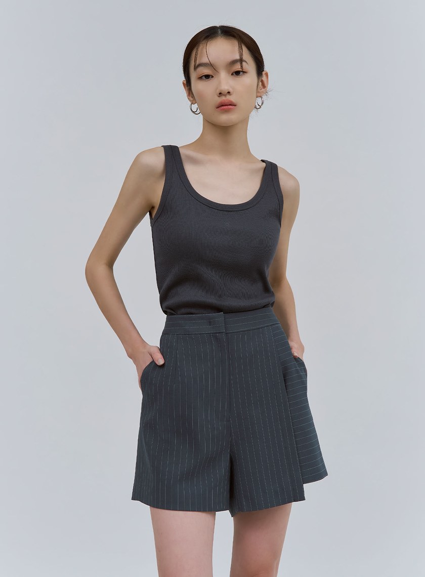 率性細條紋活片短褲