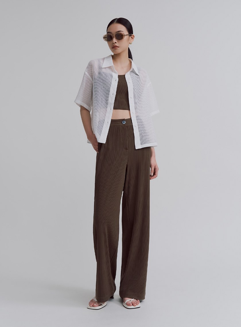 細坑條柔彈西裝長褲