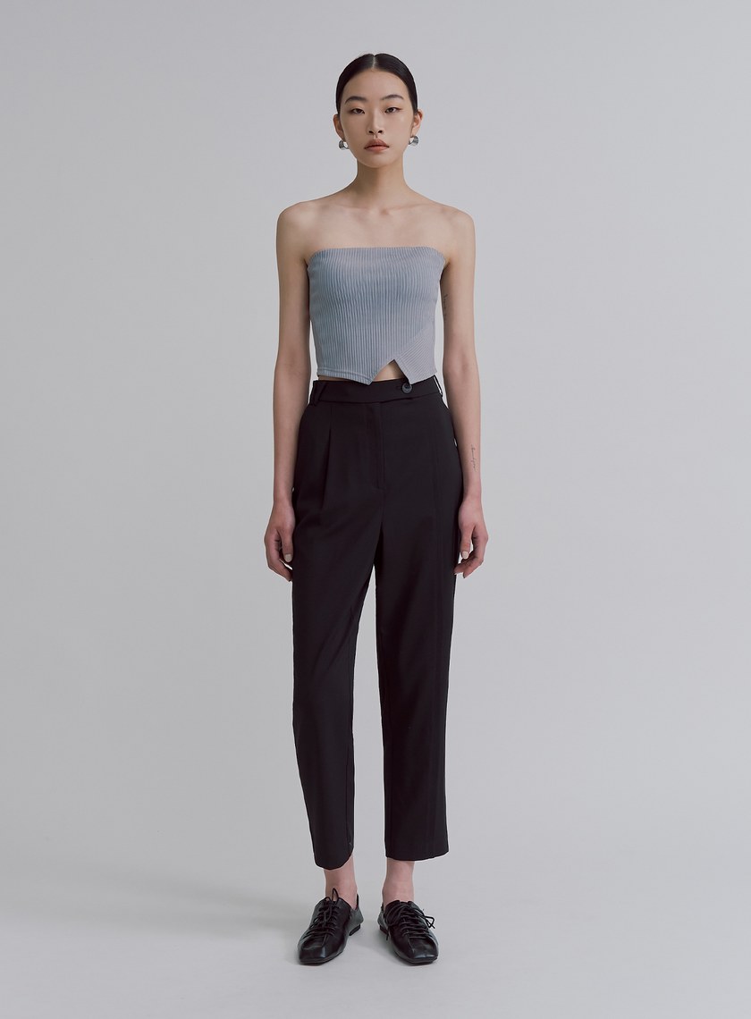 修身不對稱平塔克錐形褲