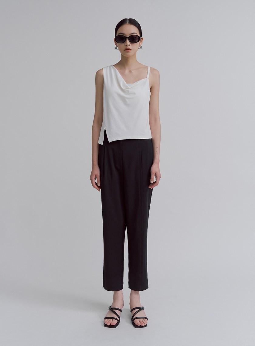 修身不對稱平塔克錐形褲