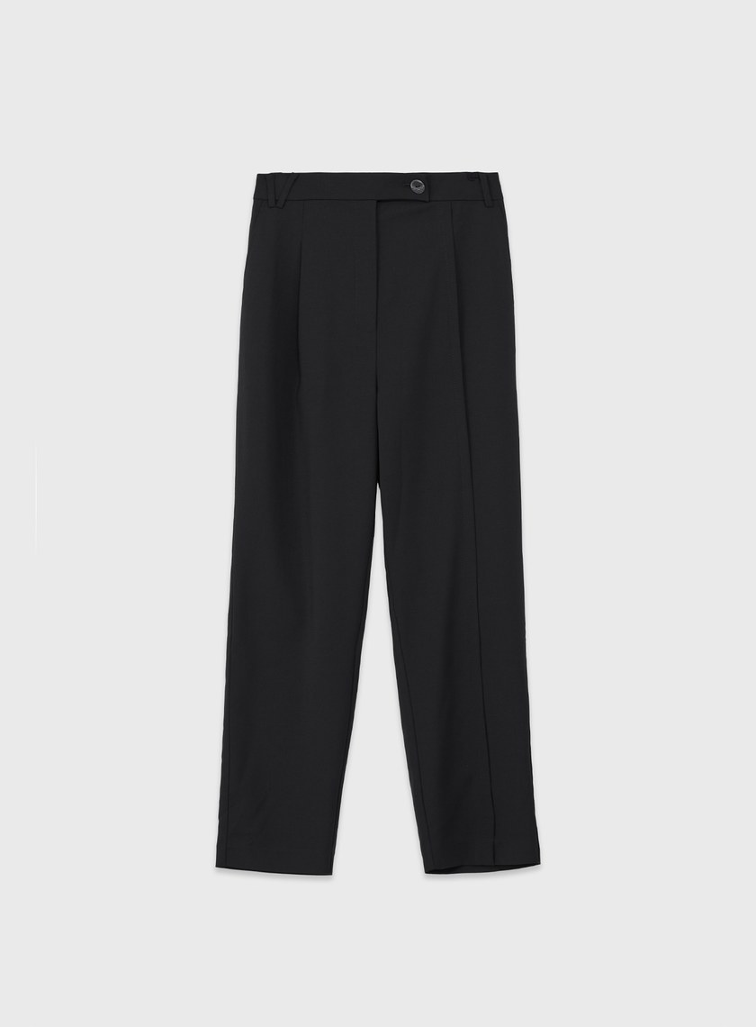 修身不對稱平塔克錐形褲