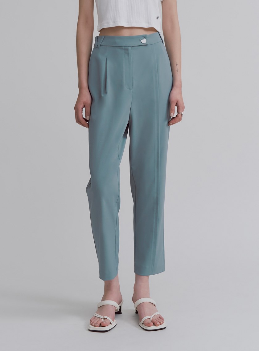 修身不對稱平塔克錐形褲