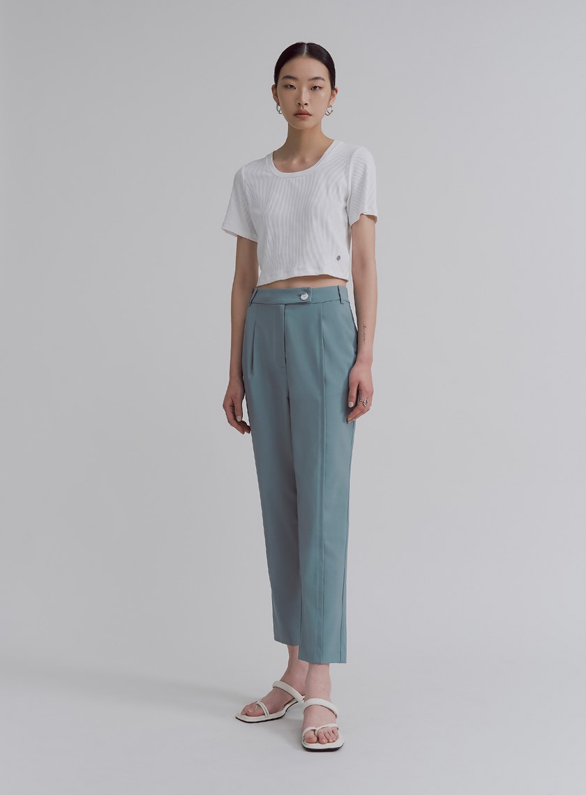 修身不對稱平塔克錐形褲