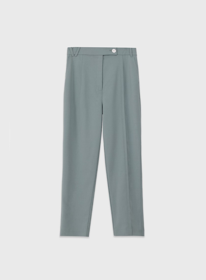 修身不對稱平塔克錐形褲