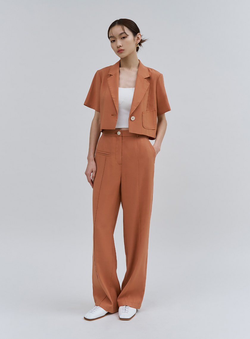 修身不對稱中線直筒褲