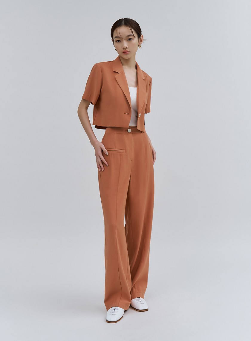 修身不對稱中線直筒褲