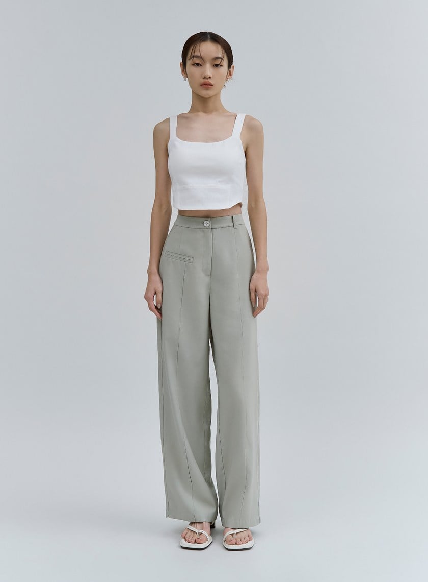 修身不對稱中線直筒褲