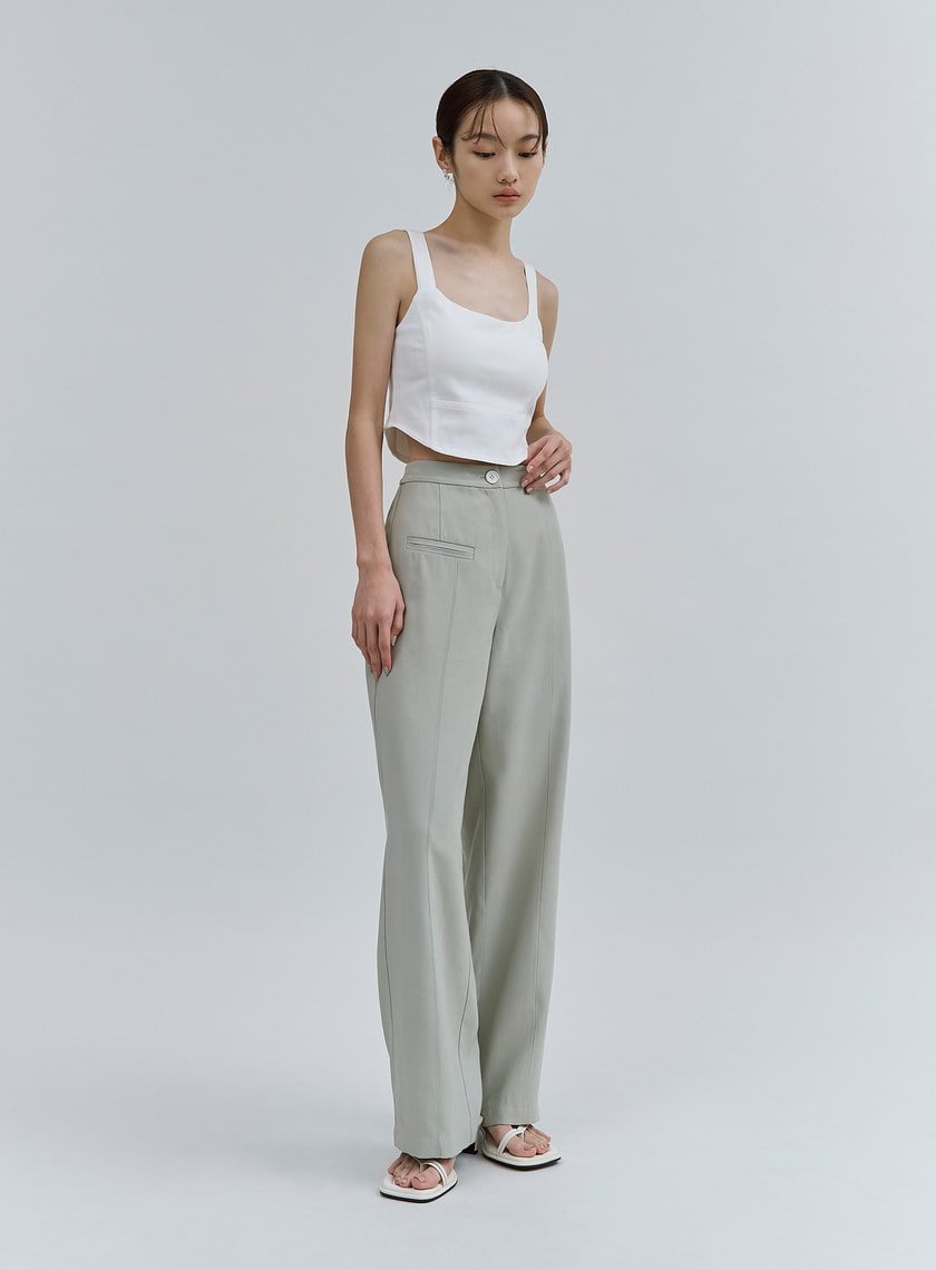 修身不對稱中線直筒褲