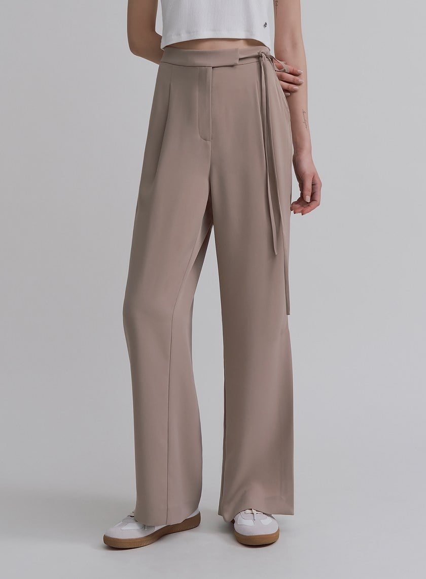 優雅輕盈綁帶直筒寬褲