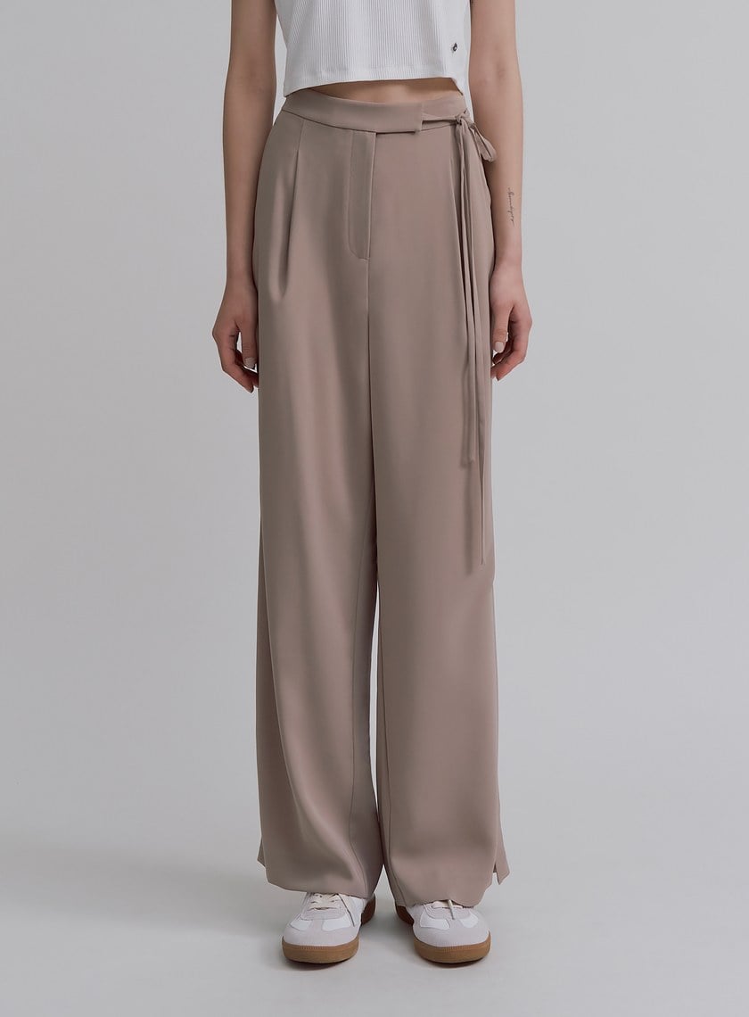 優雅輕盈綁帶直筒寬褲