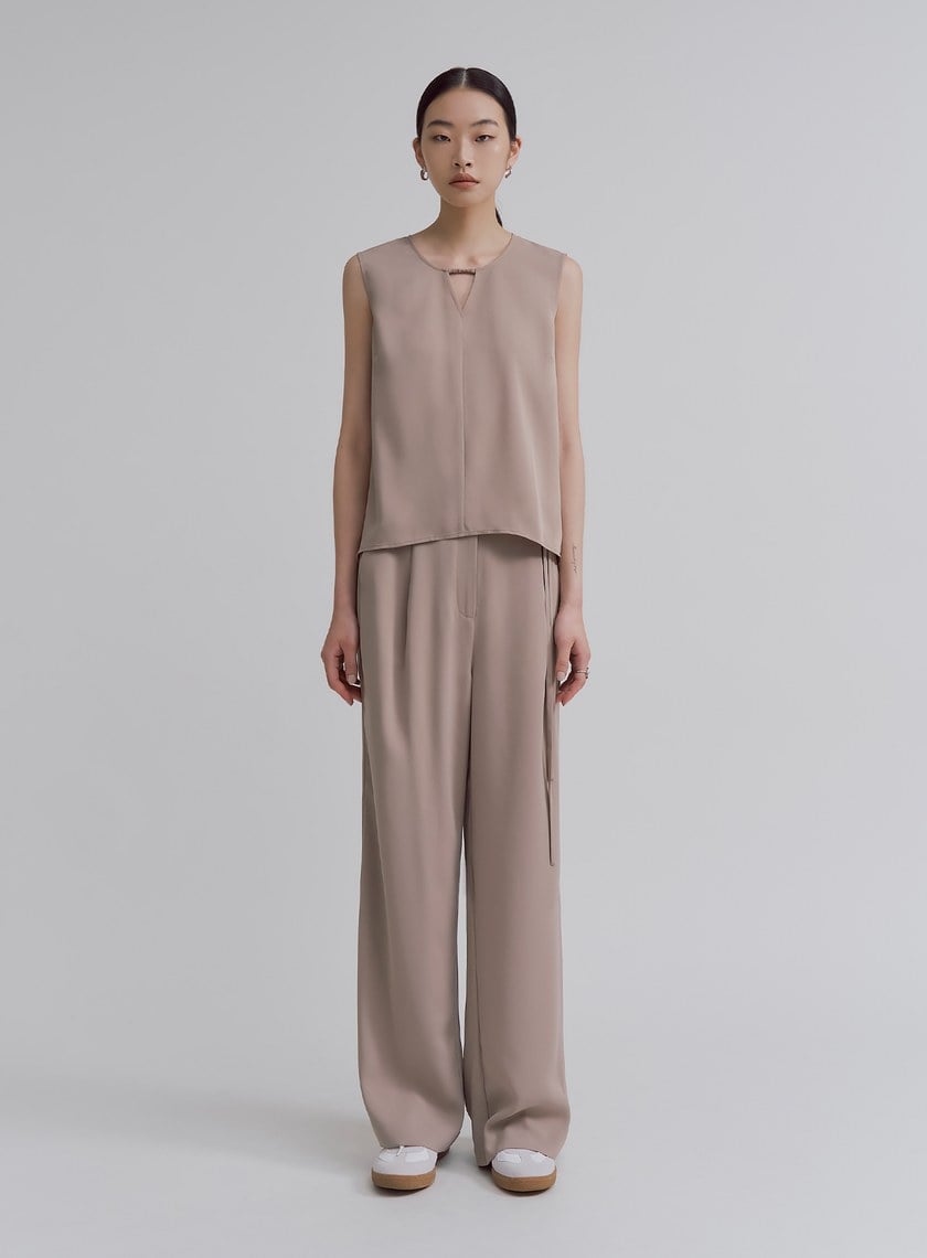 優雅輕盈綁帶直筒寬褲