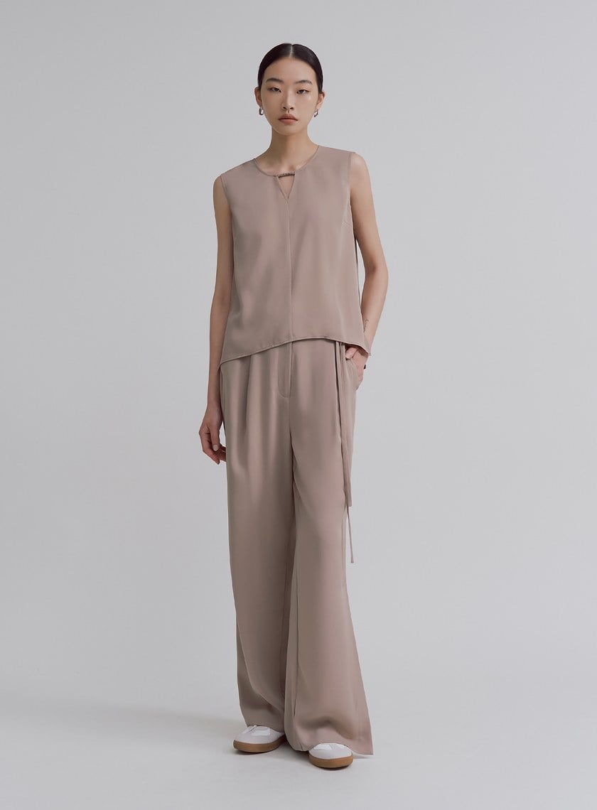 優雅輕盈綁帶直筒寬褲