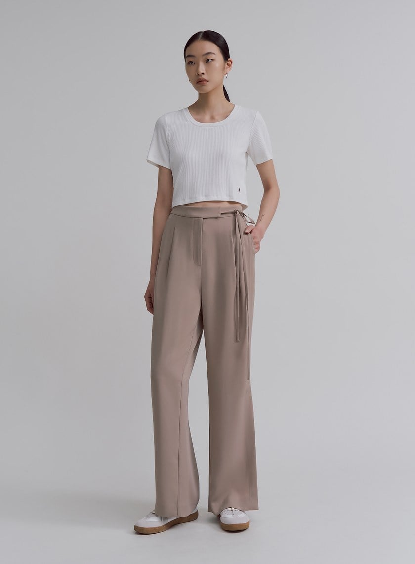 優雅輕盈綁帶直筒寬褲