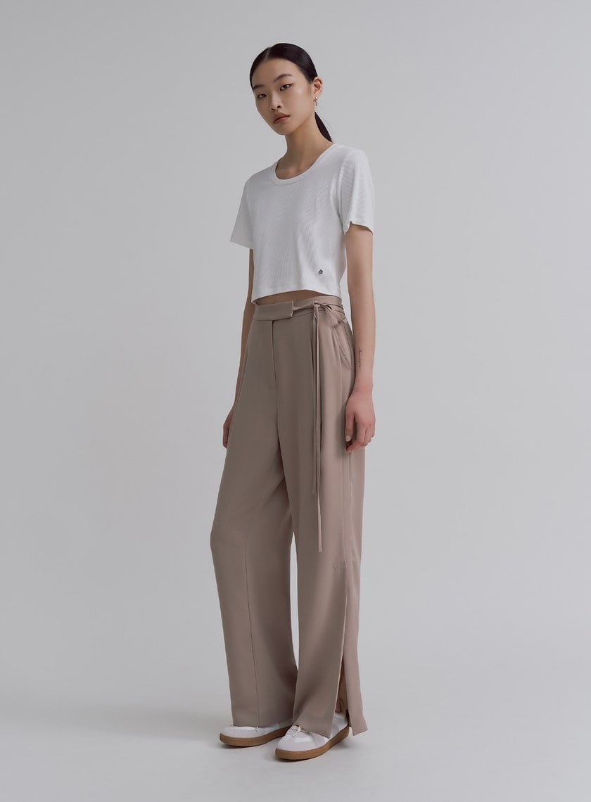 優雅輕盈綁帶直筒寬褲