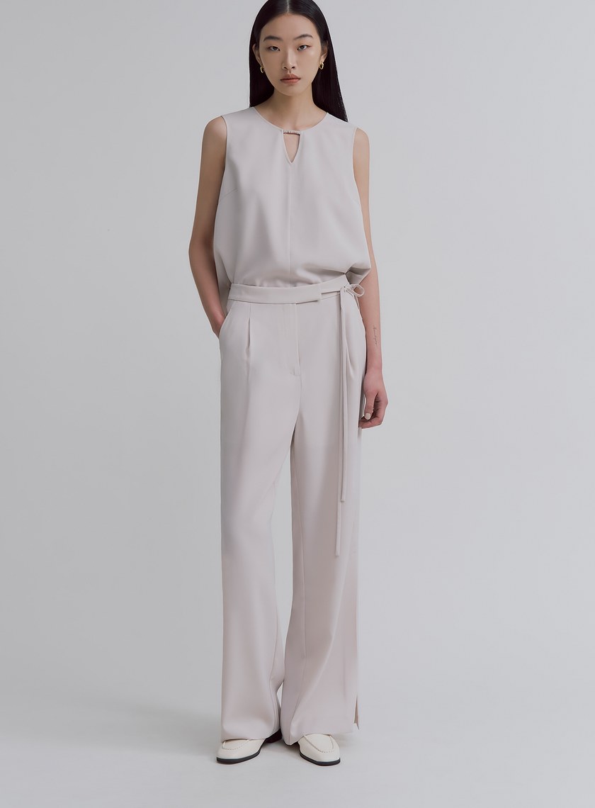 優雅輕盈綁帶直筒寬褲