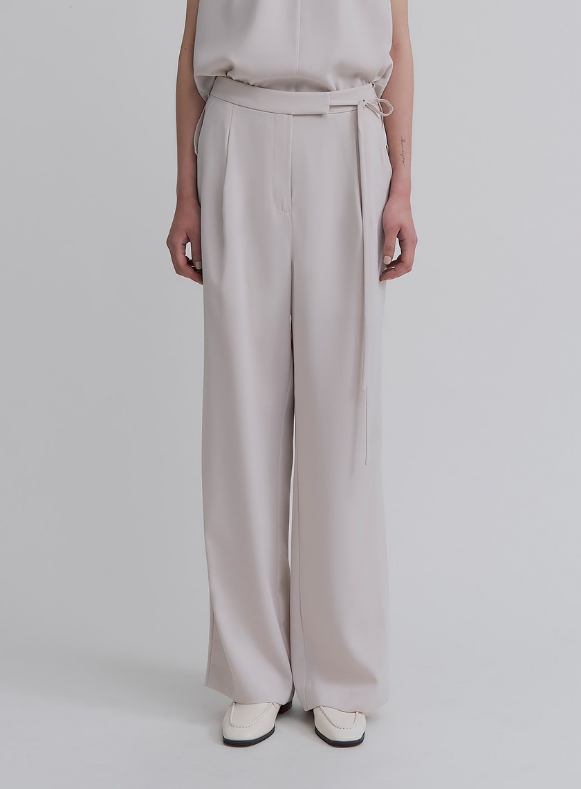 優雅輕盈綁帶直筒寬褲