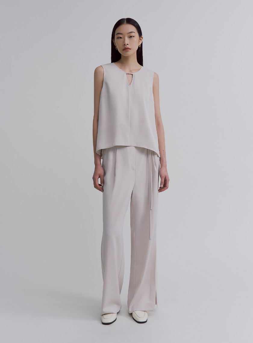 優雅輕盈綁帶直筒寬褲