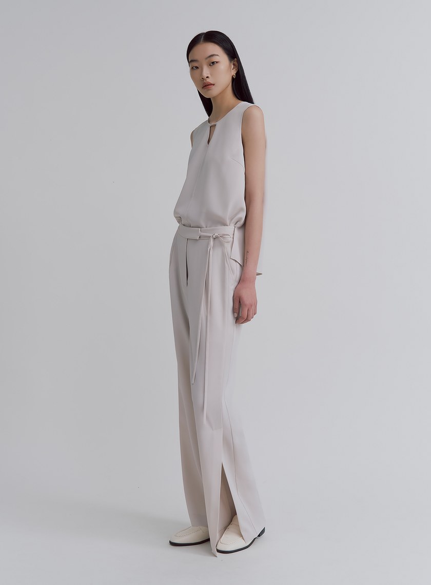 優雅輕盈綁帶直筒寬褲