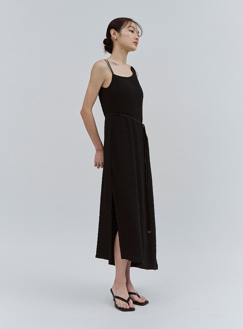 特殊肌理感斜肩BRA長洋裝