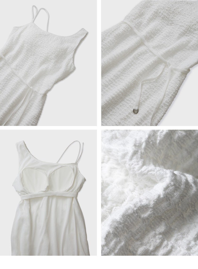 特殊肌理感斜肩BRA長洋裝