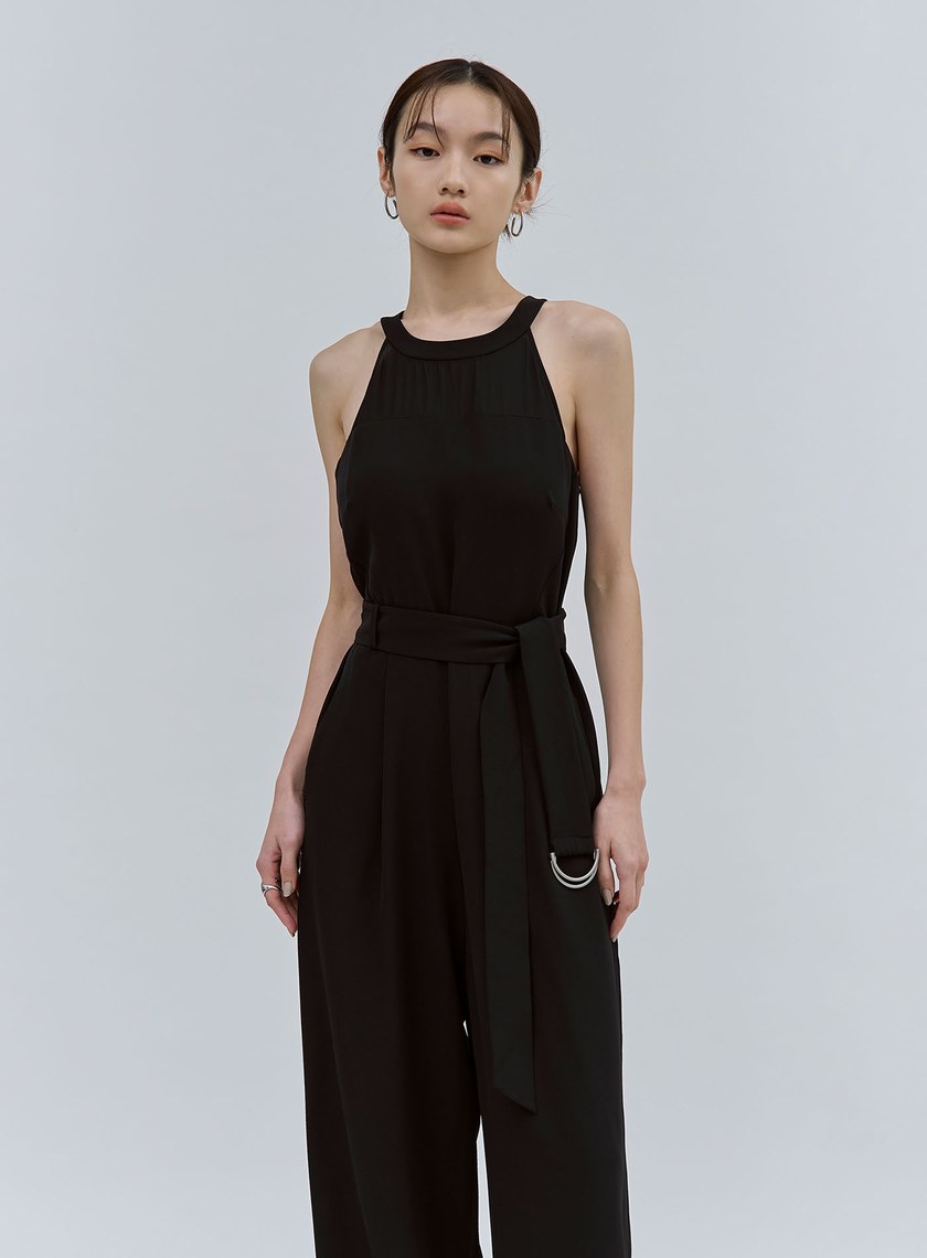 異材質拼接削肩BRA連身褲