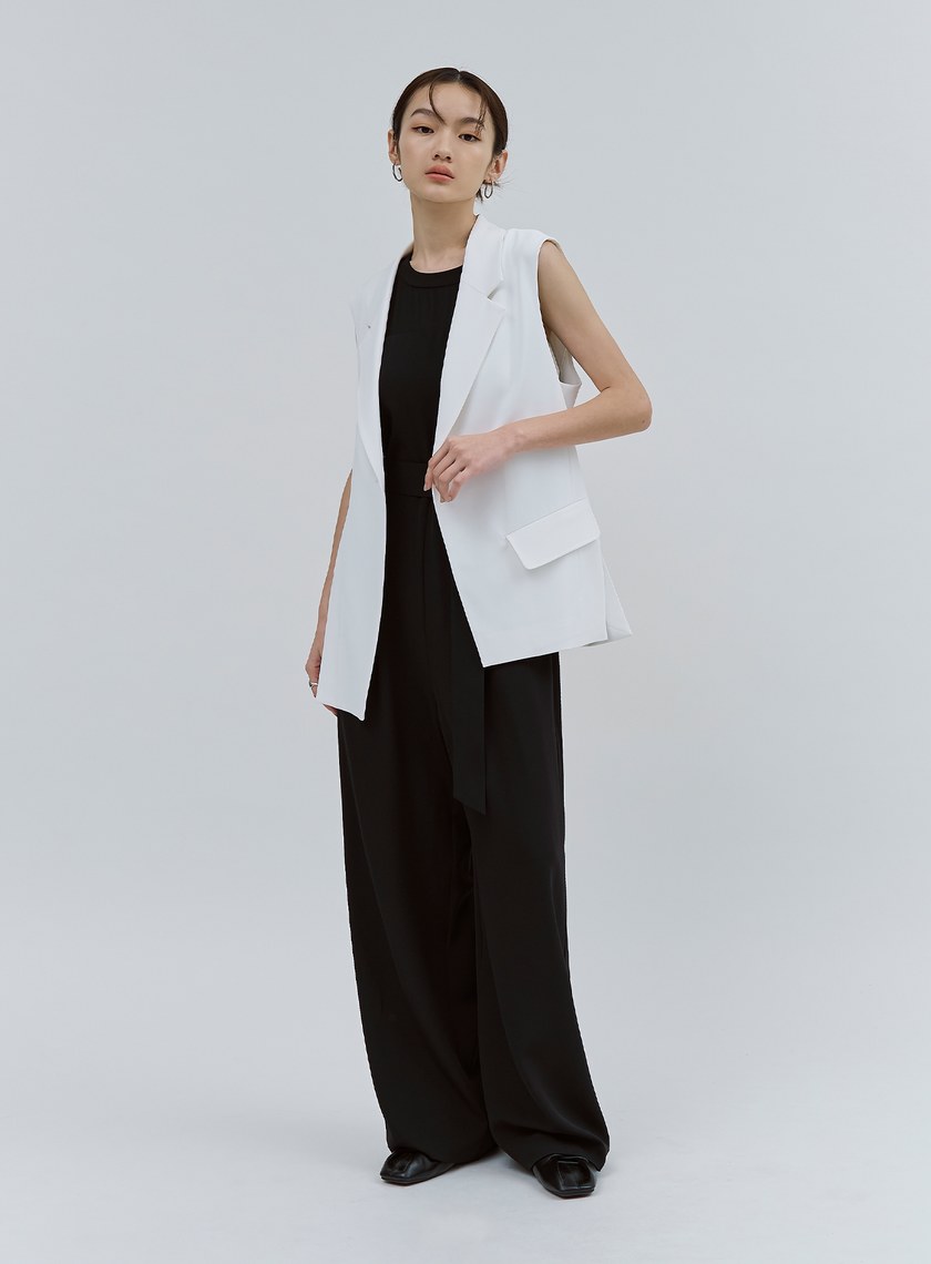 異材質拼接削肩BRA連身褲