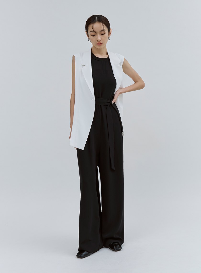 異材質拼接削肩BRA連身褲