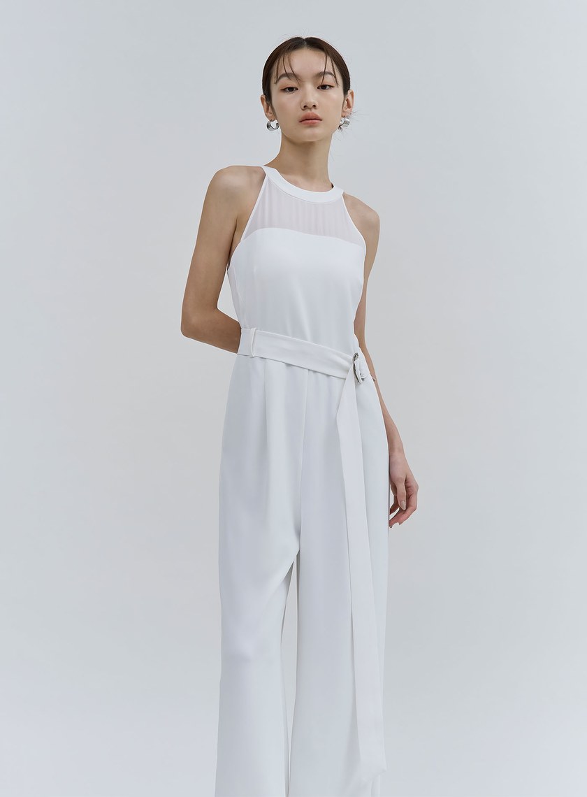 異材質拼接削肩BRA連身褲