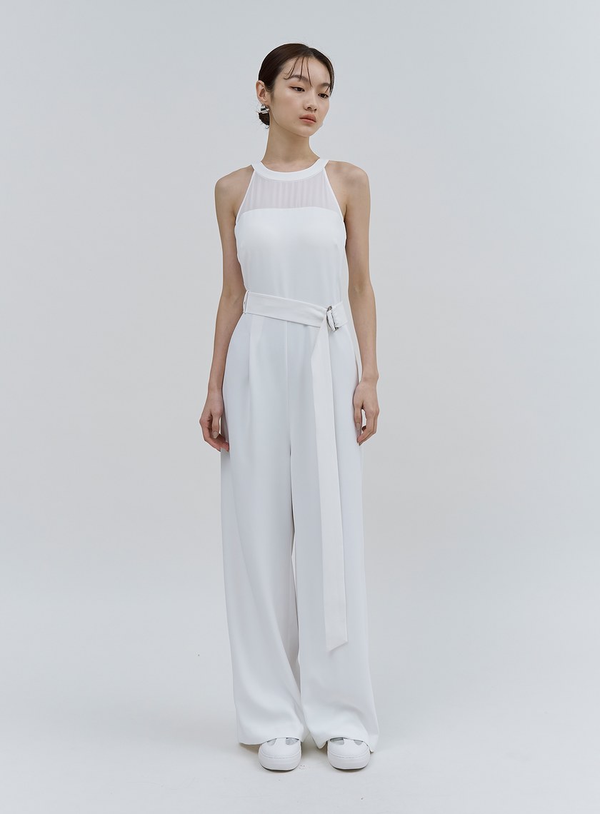 異材質拼接削肩BRA連身褲