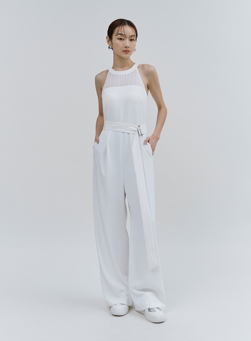 異材質拼接削肩BRA連身褲