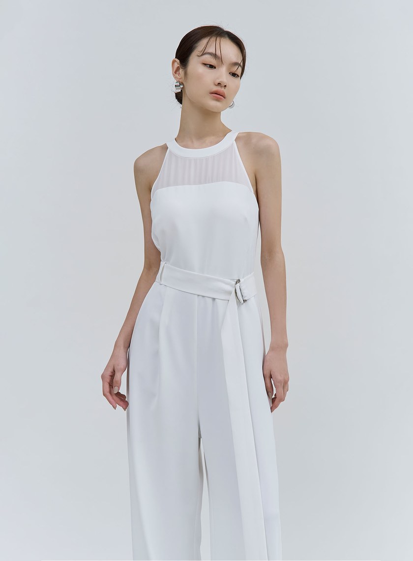 異材質拼接削肩BRA連身褲