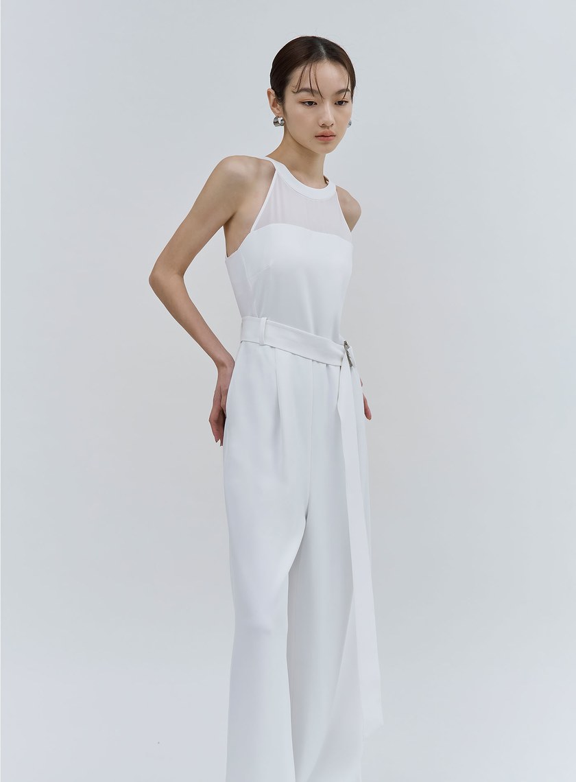 異材質拼接削肩BRA連身褲